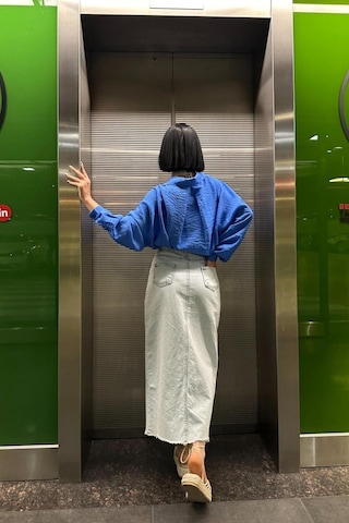 Kar Yıkama Yırtmaçlı Kot Etek Kar Yıkama