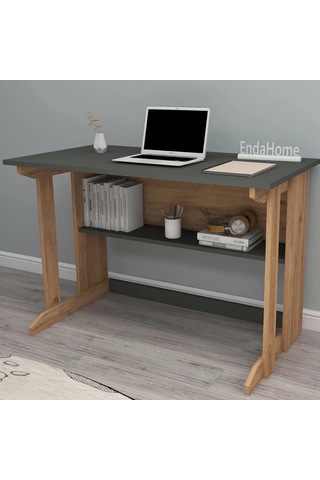 Reyo Home Enda Pillar Kütüphaneli Çalışma Masası 100x56cm Çam-ant Çam - Antrasit