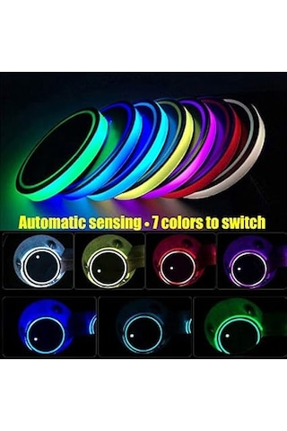 Geeksen Araç İçin 2'li Usb Şarjlı 7 Renkli Led Işık, Cam Tutucu Atmosfer Aydınlatması Ve Kaymazsız Döşeme