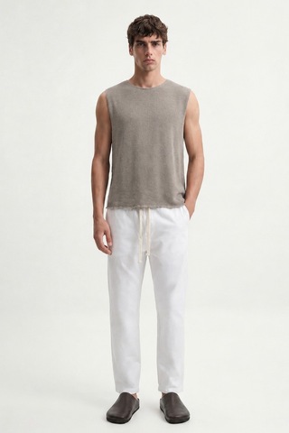 Antioch Relax Fit Dokulu Erkek Kolsuz T-shirt A26y9457 Bej