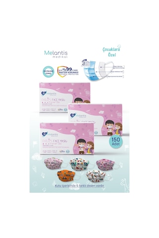 Melantis Medikal Meltblownlu 3 Katlı Telli Cerrahi Maskesi (50 x 3 Paket) 150 Adet Çok Renkli