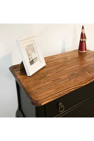 Roys Ahşap S3540 Siyah Üstü Ceviz Eskitme Çift Çekmeceli  Komodin