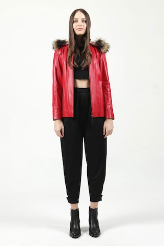 Dericlub Mistral Kadın Kapüşonlu Hakiki Deri Kaban B.kırmızı B.kırmızı Kırmızı