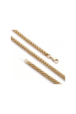 Premium Parlak Ve Şık Hasır Örgü Erkek Çelik Kolye 6mm 55cm 3183eck018 - Gold Renk Altın
