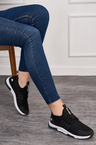 Günlük Kadın - Erkek Sneaker Nefes Alabilen Triko Bağcıklı Hafif Yürüyüş Esnek Spor Ayakkabı 249 053 Siyah-siyah-beyaz