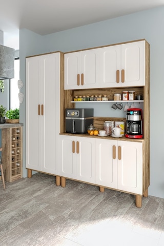 Flora Flr10190 Bohem Kahve Köşesi 10 Kapaklı Mdf Mebran Kapaklı Mutfak Dolabı Çok Amaçlı Dolap Aytaşı Ceviz