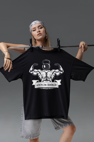 Fitness Dijital Baskılı Unisex Tshirt, Günlük Kullanıma Uygun Pamuklu Regular Tshirt Siyah