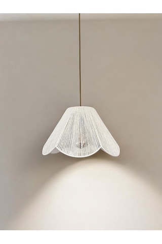 Hasır El Yapımı Bohem Çiçek Şekilli Rustik Avize - Beyaz Beyaz