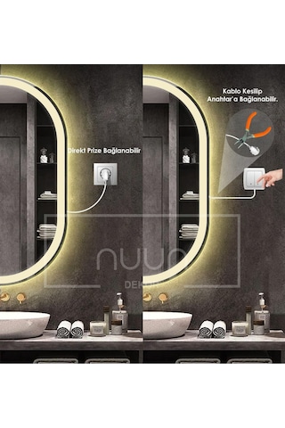 Nuun Dekor 80x50 Dokunmatik Gün Işığı Ledli Oval Ayna Dimmer Şeffaf