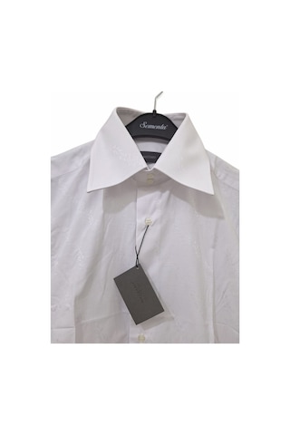 M Slim Fit Sert Yakalı Çiçek Desenli Beyaz Klasik Kısa Kollu Erkek Gömlek