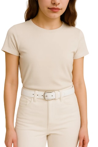 Kadın Kemer Beyaz Deri Kumaş Ve Kot