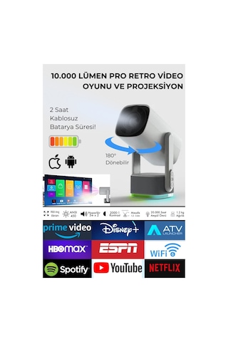 Taşınabilir Projeksiyon Ps5 X Box Bağlantılı Oyun Sinema Projektör Full Hd 4k Android Şarjlı Beyaz - 868153474