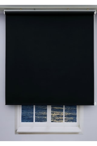 Düz Stor Perde - Kalın Mat Stor Güneşlik Kumaş Keten - Alüminyum Kasa Ve Boru - Eteği Dilimsiz/düz Siyah