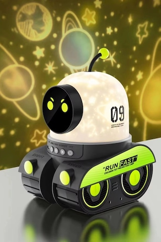 Buğz Robot Projeksiyon Gece Lambası Hoparlörlü Şarjlı Yıldızlı Gökyüzü Temalı Led Projeksiyon Lambası