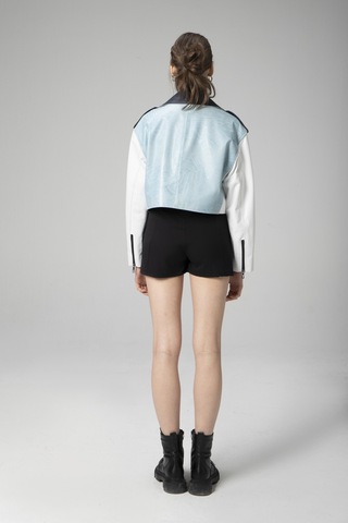 Dericlub H.quınn Crop Biker Kadın Deri Mont Mavi