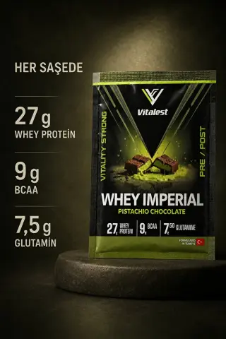 Vitalest Whey Imperial Fıstıklı Çikolata Aromalı Whey Protein Tozu 38 G X 3 3' Lü Sashet Deneme Paketi Dubai Çikolatası