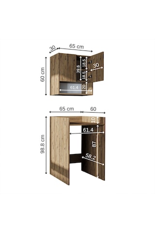 Çamaşır-kurutma Makinesi Dolabı+ Üst Dolabı, Atlantik Çam 65 Cm Atlantik Çam