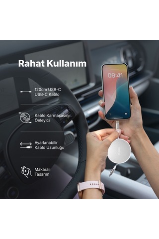 Ttec USB-C - USB-C Mini Makaralı 100W PD/QC 120 CM Hızlı Şarj Kablosu Beyaz