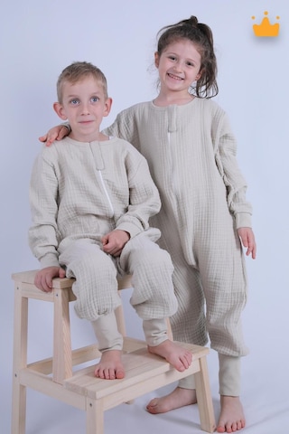 Babyhola Çocuk Mevsimlik Uyku Tulumu 2-8 Yaş 1 Tog 4 Kat Müslin Uzun Kollu Uyku Tulumu Bej