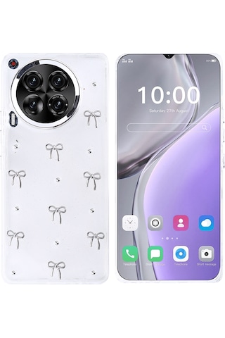 Goocamp Tecno Camon 30 4g Kılıf Airbag Tasarımlı Simli Şeffaf Kutup Kapak - Lale Şeffaf