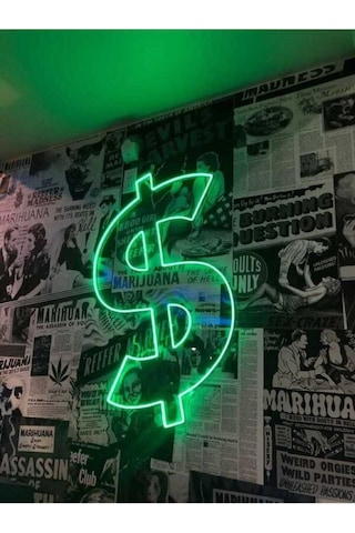Twins Led Dolar Şekilli Neon Pleksi Tabela Yeşil Model:model:16233366