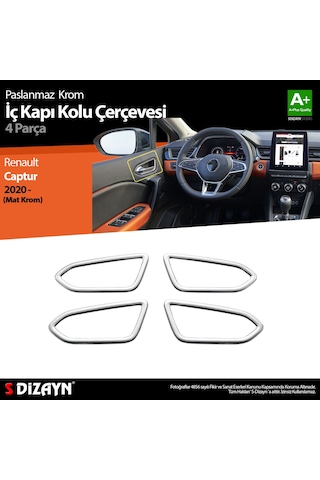 S-dizayn Renault Captur 2 Krom İç Kapı Kolu Çerçevesi 4 Prç. 2020 Üzeri Mat Krom