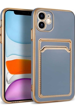 Apple Uyumlu iPhone 12 Kılıf Zore Bark Kartlıklı Kapak Mavi