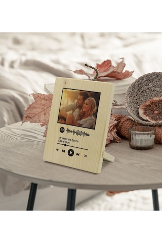 Kişiye Özel Fotoğraflı Spotify Barkodlu Dekoratif Ahşap Çerçeve