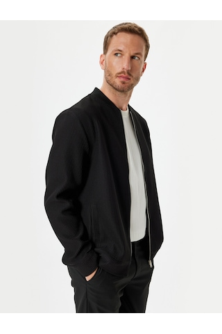 Koton Bomber Ceket Fitilli Fermuarlı Siyah 5wam50021hw Siyah