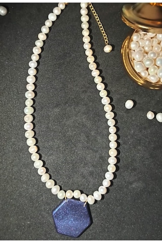 24k Altın Kaplama Gerçek İnci Sedef Gece Akrilik Detaylı Kolye Be Çok Renkli