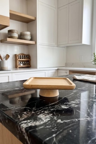 Atbyhome Doğal Ahşap Kare Ayaklı Sunumluk İkramlık Stand 17x17 Cm