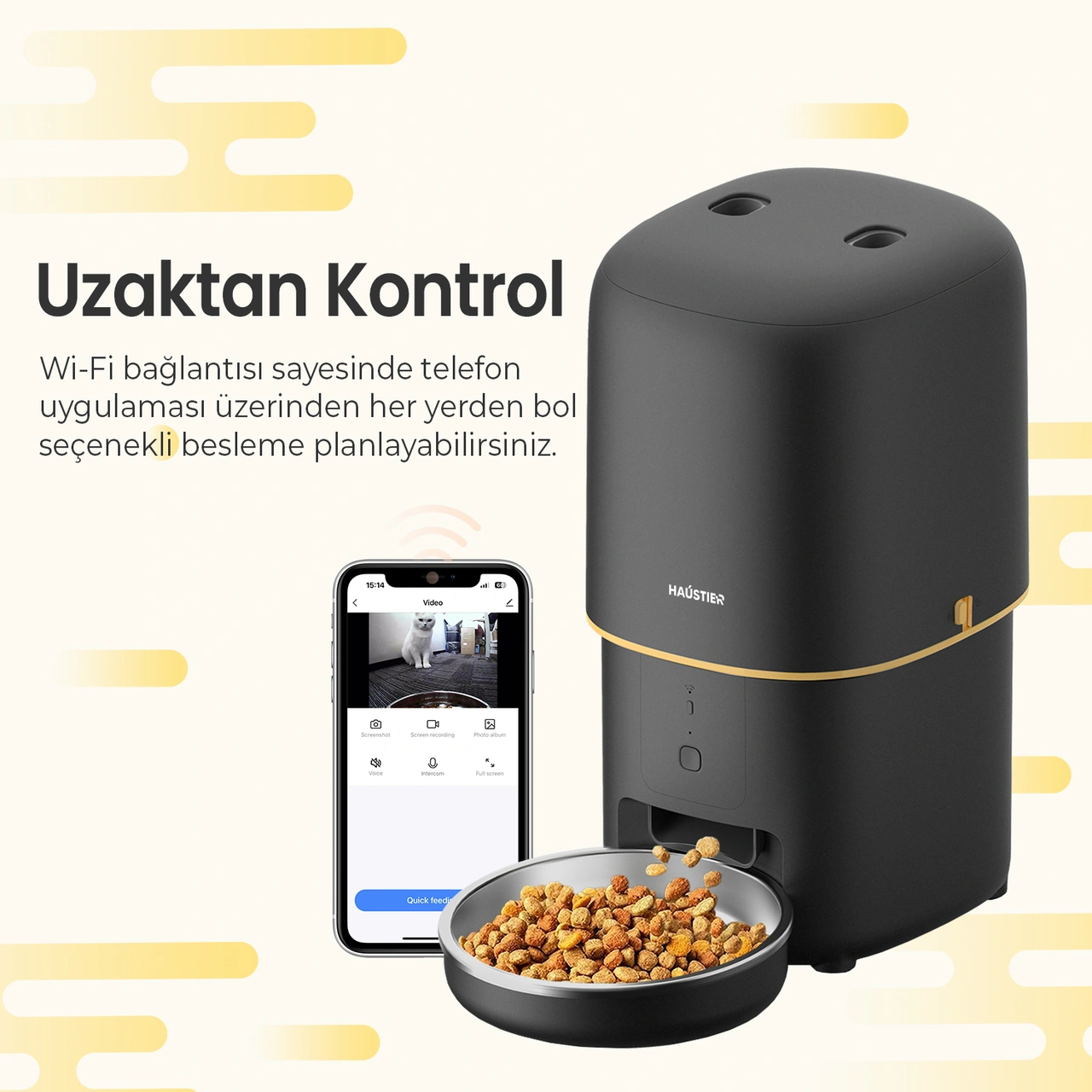 Haustier Pf02 Siyah Akıllı Kedi Köpek Otomatik Mama Kabı, App