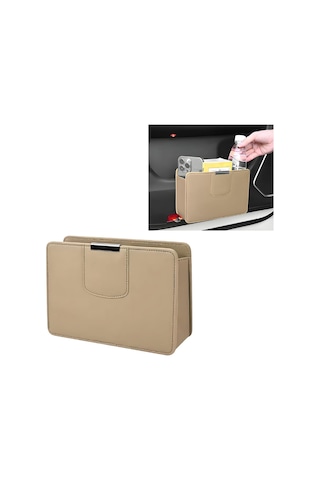 Bej Araba Çöp Kutusu, Araçlar İçin Manyetik Deri Çöp Kutusu, Araba, Kamyonet, Suv İçin Katlanabilir Su Geçirmez Toz Kutusu Mini Saklama Çantası