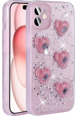 Apple Uyumlu iPhone 15 Kılıf Airbagli Simli Arka Yüzey Zore Işıltı Silikon Kapak Pembe