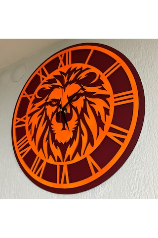 Aslan Temalı Galatasaray Duvar Saati Dekoratif Taraftar Saati Çok Rekli