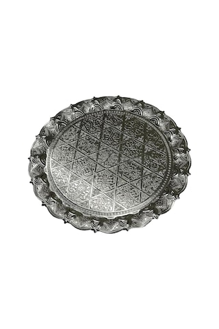 Yuvarlak Gümüş İşlemeli Sunum Tepsisi 34cm X 34cm 709762
