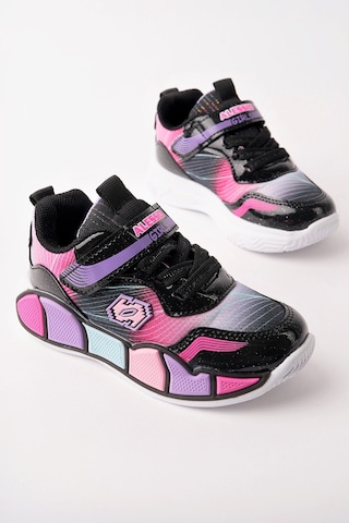 Muggo Rainbow Kalın Taban Cırtlı Ve Bağcıklı Çocuk Sneaker Spor Ayakkabı Siyah
