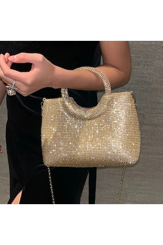 Willowhaven Silvery Renkli Kristal Detaylı Akrilik Kova Çanta Çıkarılabilir Zincir Kayış Gümüşi