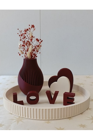Tepsi Vazo Love Set Bordo 14