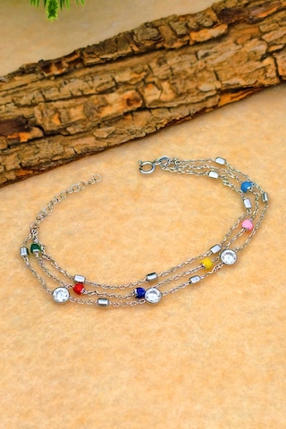 Silvera Telkari Mineli Gümüş Toplu Gümüş Zincirli Bileklik Kadın Gümüş Bilekilk 925 Ayar St375 Gümüş