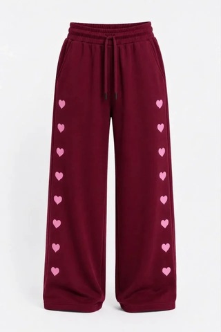 Efnaz Style Osy Modal Yumuşak Dokulu Nakışlı Cepli Oversize Bol Paça Eşofman Altı - Bordo
