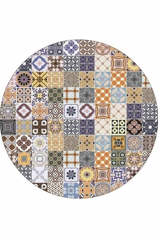 Mavi Çini Desenli Banyo Halısı Klozet Oval Paspas Seti Bs084n11