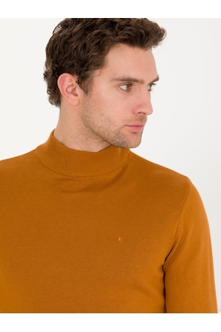 Cacharel Tarçın Slim Fit Pamuk Karışımlı Yarım Balıkçı Basic Triko Kazak Turuncu