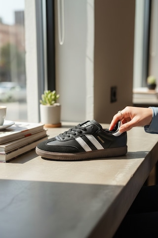 Enoch Unisex Samba Tarz Süet Detaylı Günlük Sneaker Spor Ayakkabı Siyah Beyaz