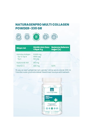 Naturagen Pro Kolajen Powder 330 G Tip1, tip2, tip3 Limon Aromalı
