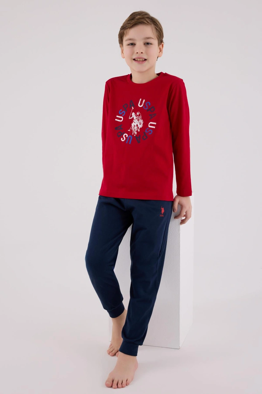 U.s. Polo Assn. Garson Erkek Uspa Logo Süprem 4 Mevsim Kumaş Uzun Kollu Lastikli Pijama Takım Kırmızı