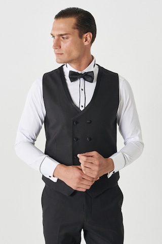 Ac&Co / Altınyıldız Classics Slim Fit Dar Kesim Mono Yaka Desenli Yelekli Smokin Takım Siyah