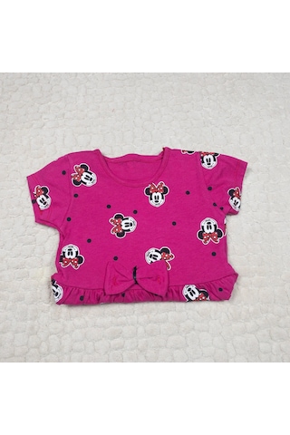Momikon Minnie Mouse Desenli Fiyonk Detaylı Pamuklu Kız Çocuk Elbise Füşya