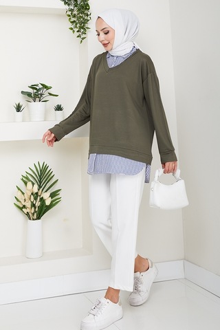 Gömlek Yaka Oysho Tunik 1612 - Haki Haki