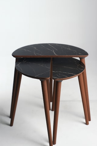 Roma 3'lü Zigon Sehpa %100 Mdf Yarım Ay Siyah Mermer Desen